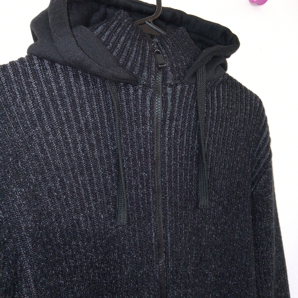 Nick Danger Mens Black Full Zip Sweater Jacket Mock Neck Hooded EUC - Picture 3 of 14